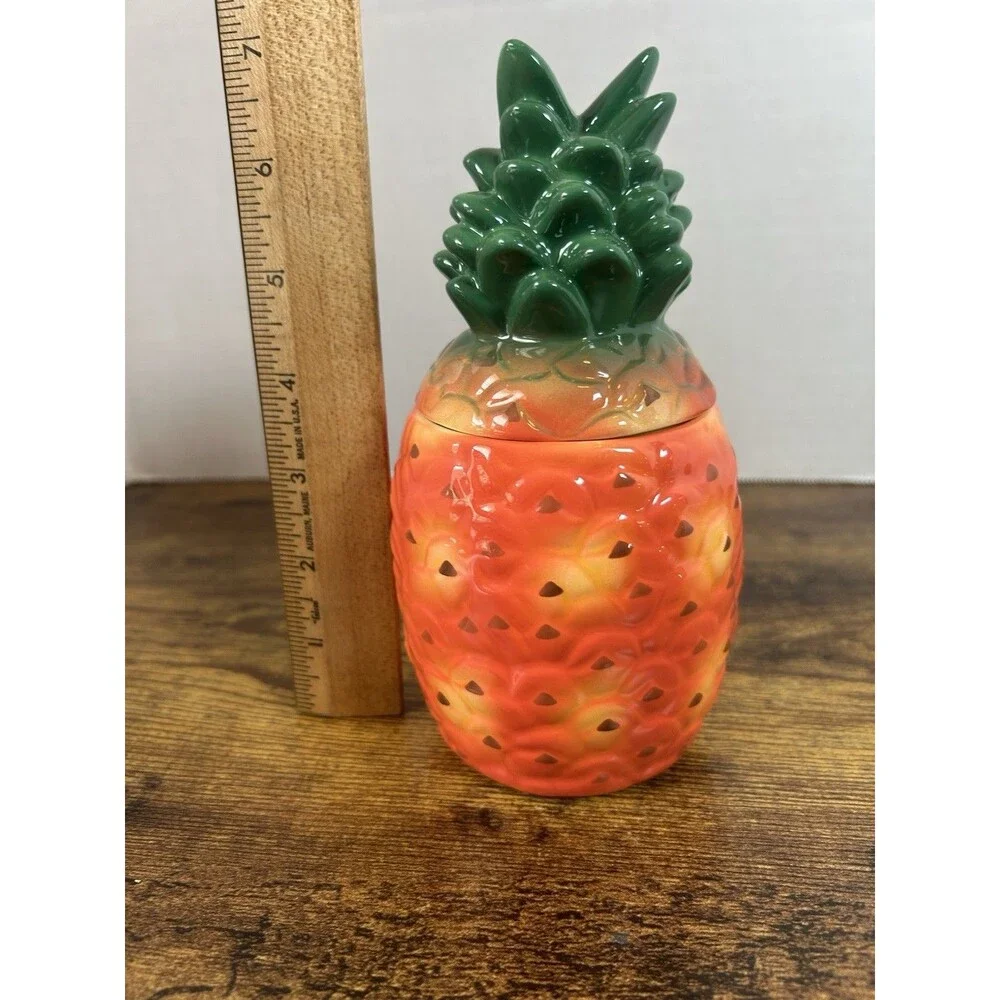 Vintage Ceramic Pineapple Sugar Bowl Jam Pot Canister w Lid Spoon Slot Decor